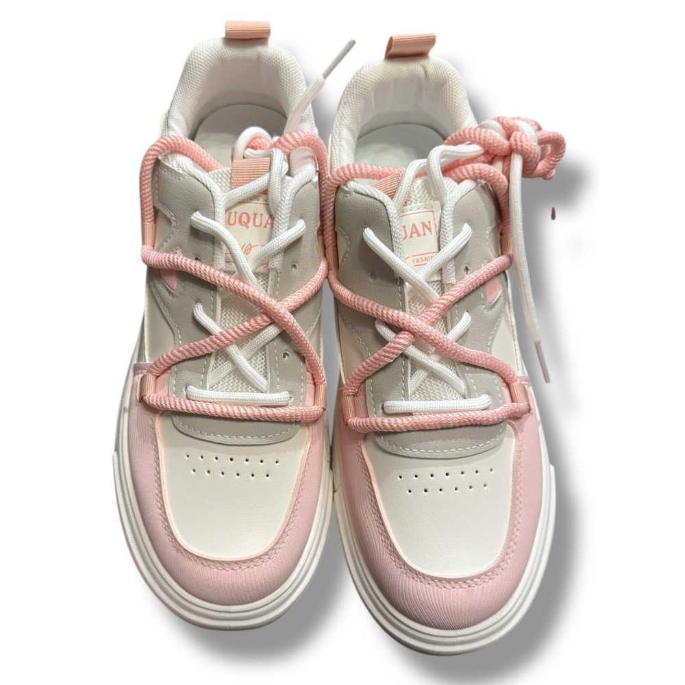 SHEIN Fashion Sneakers Chunky Platform Lace Up Casual Shoes White Pink Sz 8 - Picture 5 of 16